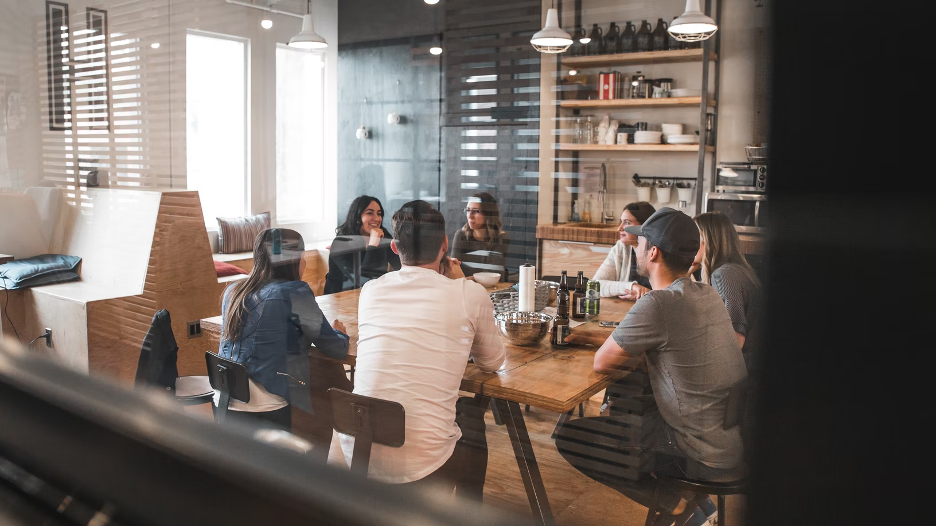 A group of people having a discussion.