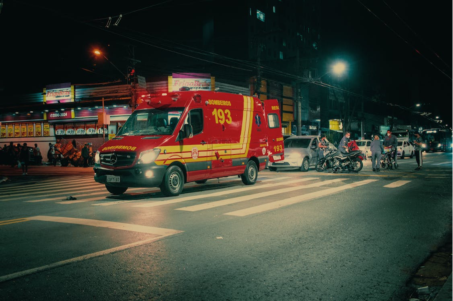 A traffic car moving on the road.