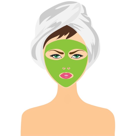 A woman with a green mask.